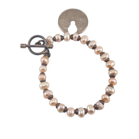 Freshwater Pearl Sterling Silver Beaded Bracelet With Toggle Clasp For Women - Picture 5 of 6
